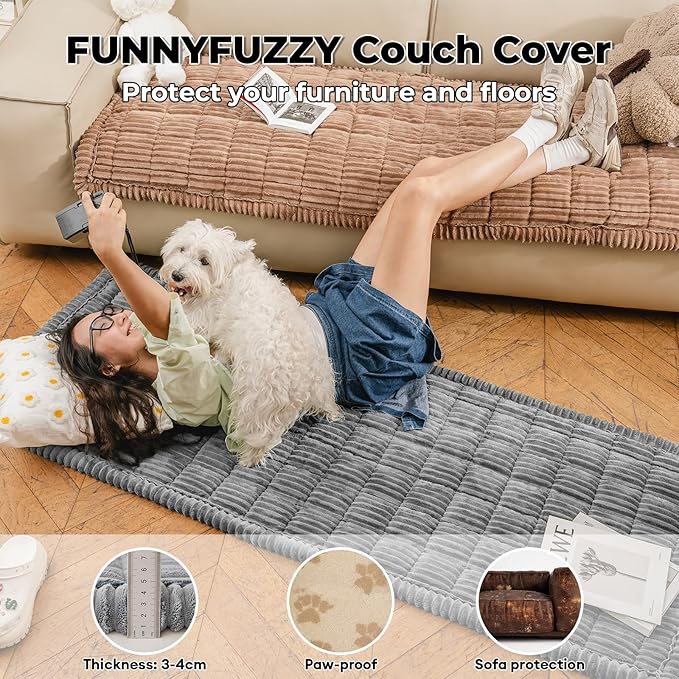 FUNNY FUZZY Pet Couch Covers for Sofa, Washable Dog Couch Cover Protector for Dogs, Flannel Couch Covers for Dogs Pet Friendly Pets Mat Bed (Blue-Grey, 19.7"x19.7")