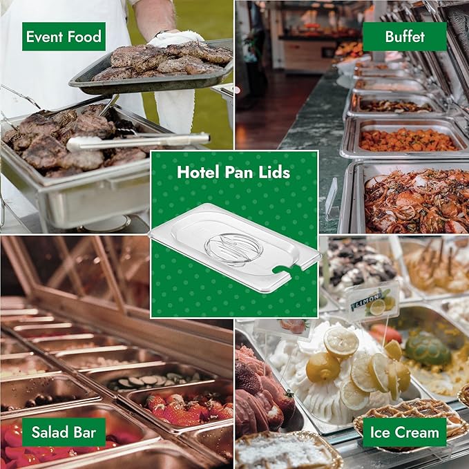 HECMAC 6-Pack 1/9 Size Slotted Hotel Pan Clear Cover, Only for Stainless Steel Food Pan, Polycarbonate