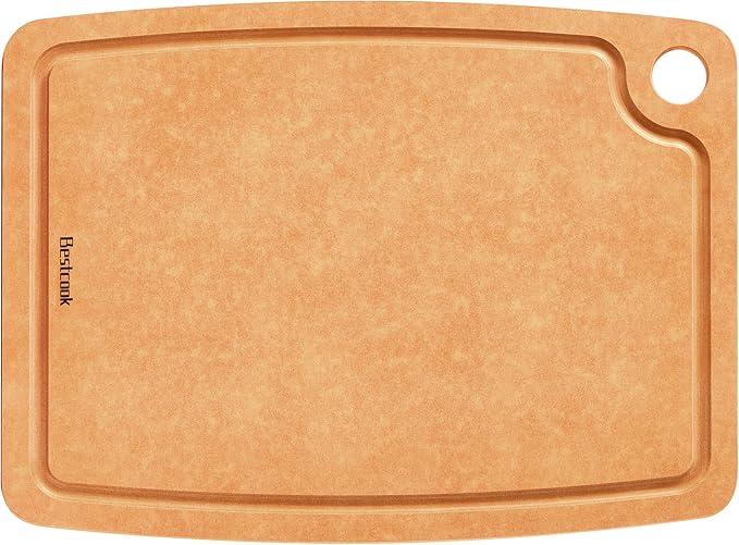Cutting Board for Kitchen, 14.6x10.8Inch Wood Fiber Composite Cutting Board with Juice Groove and Non-slip Feet, Dishwasher Safe, Knife-Friendly Chopping Board for Meat, Bread, Fruit, Wooden