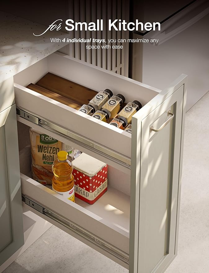 Tinamo Acacia Wooden Spice Rack Organizer for Cabinet - Spice Drawer Insert, Spice Organization for Cabinet, Seasoning Organizer, Spice Holder Pack of 8 (Walnut pack 4)