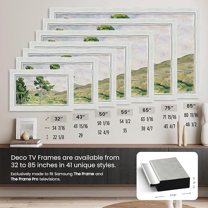 Contemporary Silver 75" Premiere Deco TV Frame - Compatible ONLY with Samsung The Frame TV and Pro TVs (Fits 2021-2025, LS03A, LS03B,LS03C,LS03D,LS03FA,LS03FW)