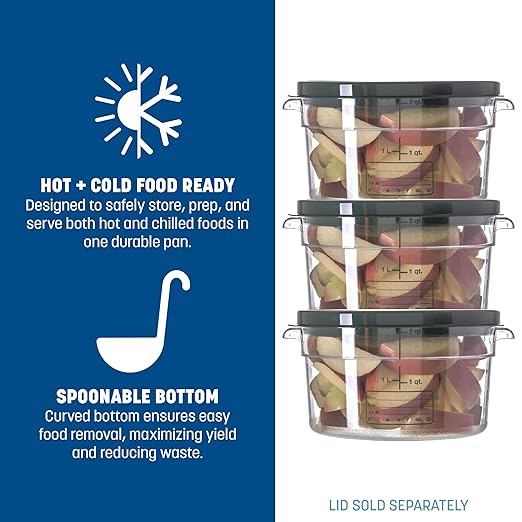 Carlisle FoodService Products Storplus Round Food Storage Container with Stackable Design for Catering, Buffets, Restaurants, Polycarbonate (Pc), 2 Quart, Clear