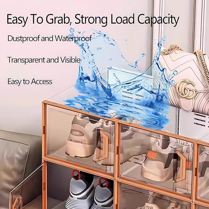 Foldable Shoe Rack Organizer for Closet, 18 Pack Stackable Shoe Storage Cabinet with Clear Door, Collapsible Shoe Organizer Box Display with Stackable System for Entryway