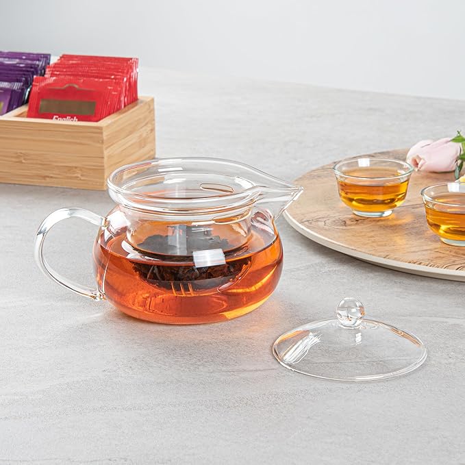 Restaurantware Forma 17 Ounce Glass Teapot 1 Double Wall Glass Tea Kettle - Does Not Chip Reusable Clear Glass Double Wall Teapot Rolled Rim Dishwashable