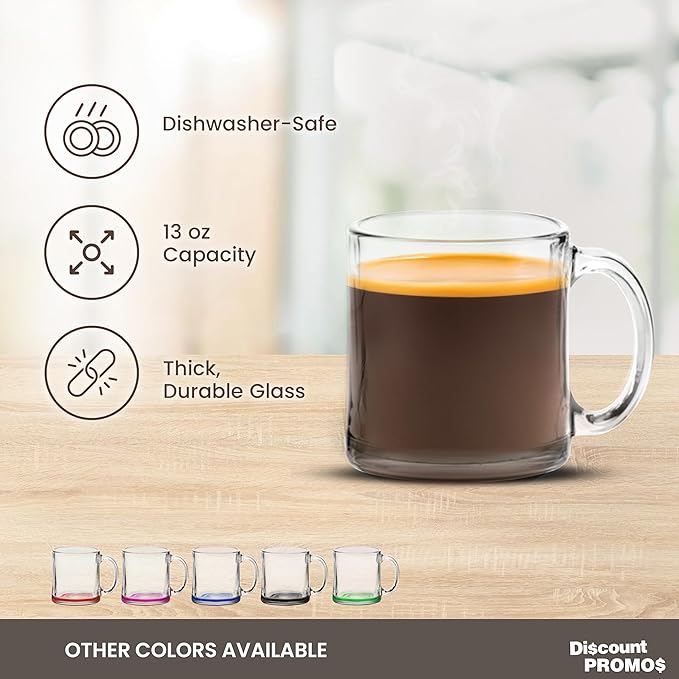Libbey Clear Glass Coffee Mugs 13 oz. Set of 10, Bulk Pack - Perfect for Coffee, Tea, Espresso, Hot Cocoa, Other Beverages - Clear Bottom
