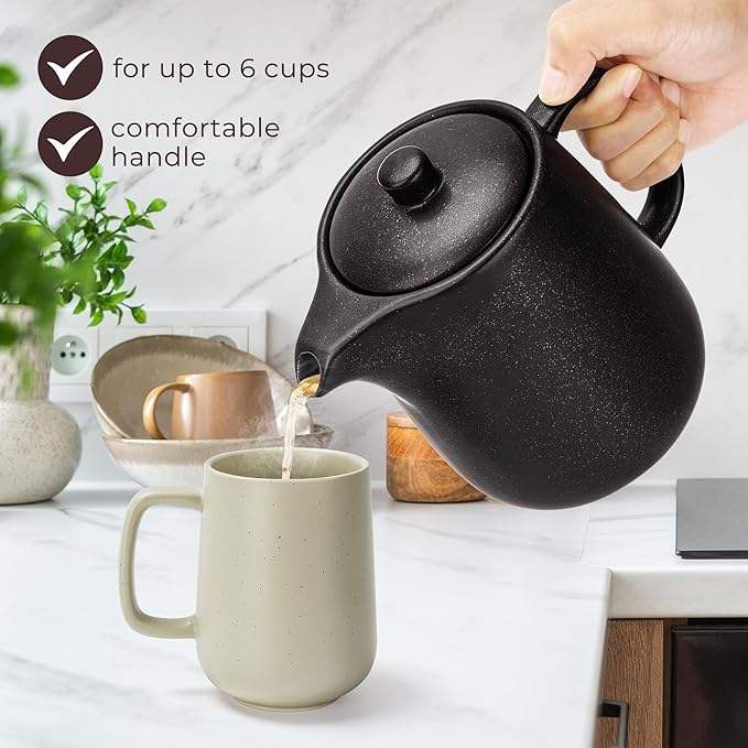 Ceramic Teapot with Infuser - 40 oz Large Teapot with Strainer - Tea Pot Ceramic for Loose Tea - Ceramic Tea Pots for Tea