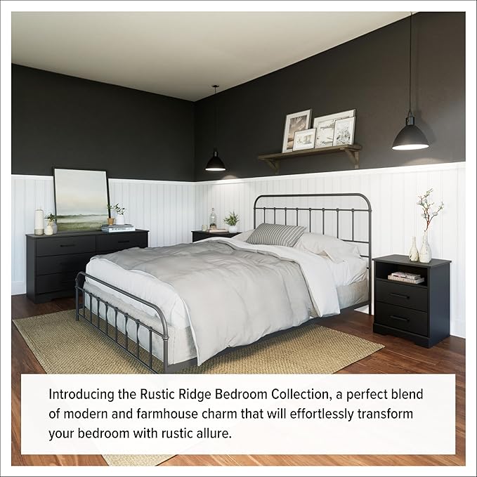 Prepac Rustic Ridge Farmhouse 6-Drawer Double Dresser, Black Dresser for Bedroom, Chest of Drawers with 6 Storage Drawers, 53.25” wide x 18.25” deep x 28.5” tall, Black