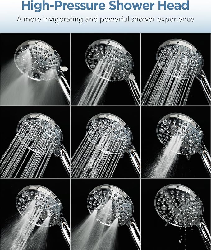 MakeFit Handheld Shower Head with Filter - High Pressure Shower Head with 10 Spray Modes, Hard Water Softener Shower Head with Hose and Bracket