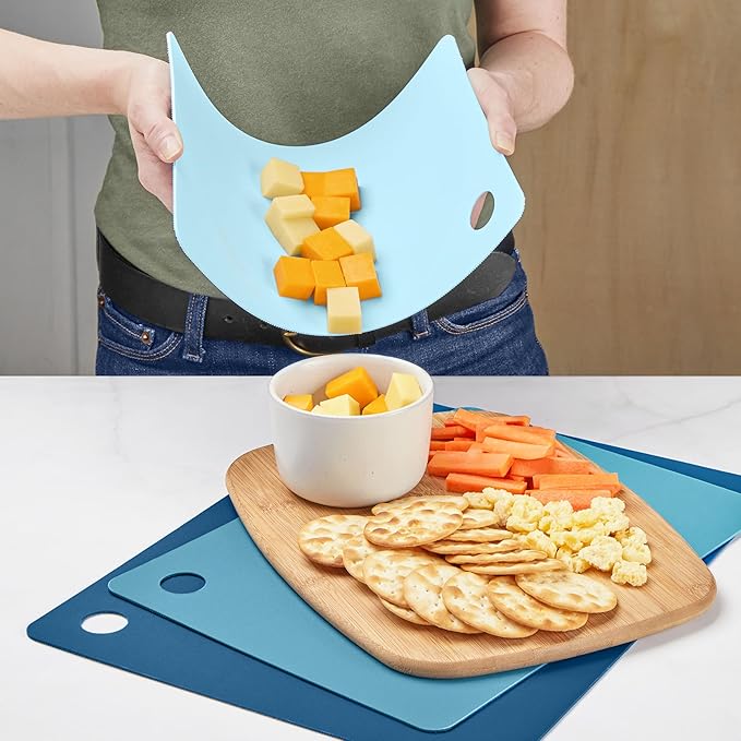 Tovolo Elements Flexible Cutting Mats, Assorted Sizes Set of 3 Food Meal Prep Flexible Cutting Boards for Kitchen, BPA-Free Plastic Cutting Board, Dishwasher-Safe Cutting Mats