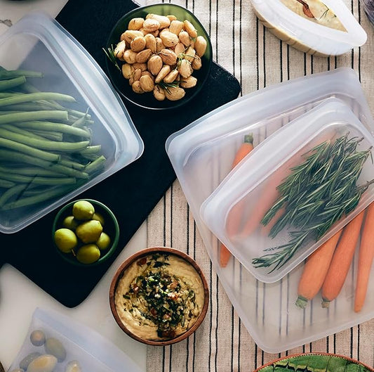 Stasher Premium Silicone Reusable Food Storage Bags, 4-Pack, Clear, Multi-Use Food Storage Bags, Lunch Bag, Travel Containers, BPA Free, Leak-free, Dishwasher-Safe, Eco-friendly