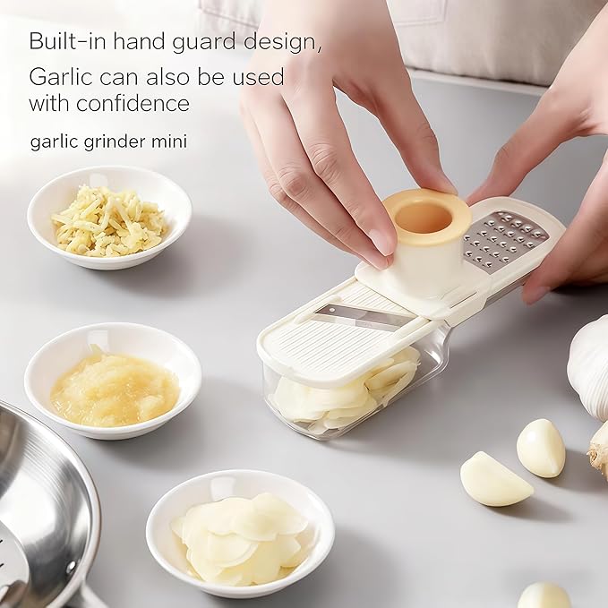 Multifunctional Garlic Grinder, 3 In 1 Garlic Slicer Super Thin for Garlics, Ginger, Garlics Grinder Mini Easy to Clean and Dishwasher Safe (green)