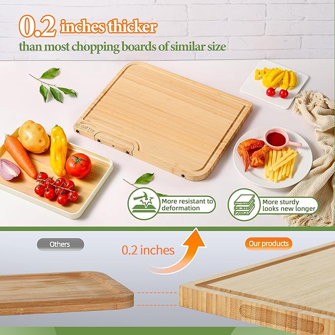 3-PCS Bamboo Cutting Board Set, Wood Cutting Board for Kitchen with Innovative Stand, Juice Groove & Handle, Double Sided for Chopping & Charcuterie Board, Kitchen Gift for Home Cooks, For Meat &Fruit