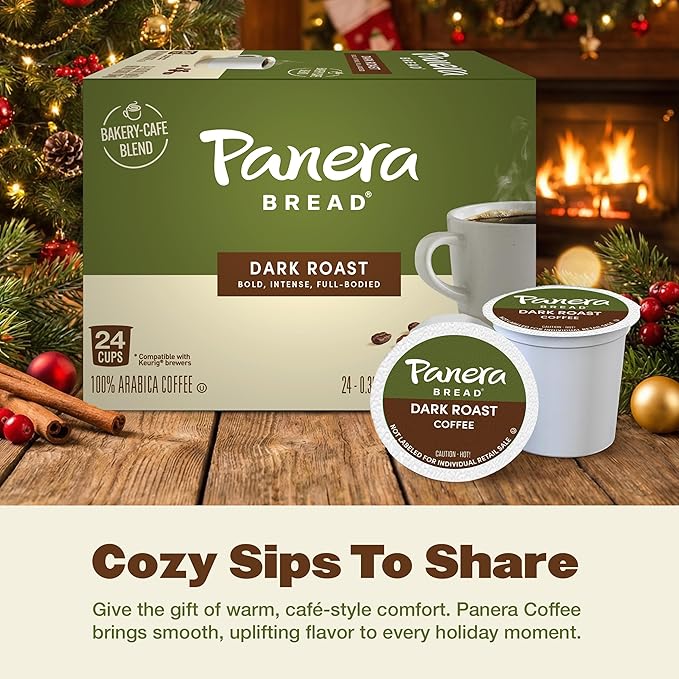 Panera Bread Dark Roast Coffee Pods, 100% Arabica Keurig Compatible, Bold & Smooth Dark Chocolate Finish, Kosher Certified, Recyclable Single Serve Cups, 60 Single Serve Pods (6 Packs of 10)