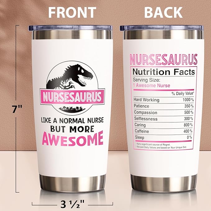 Nurse Gifts for Women, Christmas RN Gifts for Nurse Female Practitioner Doctor Dentist Assistant, 20 OZ Tumbler Nursesaurus Insulated Cup Best Unique Graduation Appreciation Birthday Christmas Gift