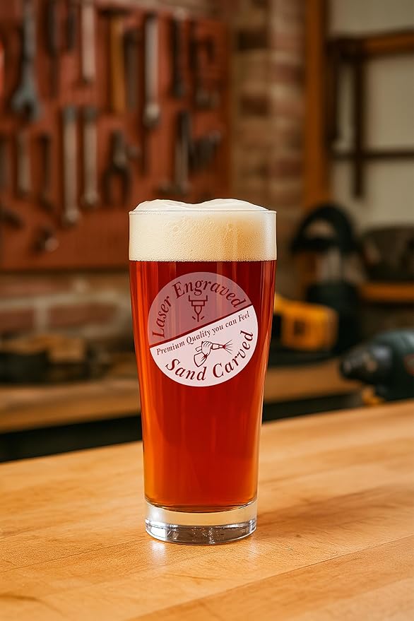 Sand Carved Willi Becher Glass, Custom Beer Container, Personalized with Text or Logo, Customized Pub Drinkware, Gifts for Weddings, Groomsmen, Breweries, Bars, Dishwasher Safe (20 oz)