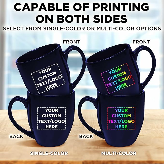 Custom Large Coffee Cups 16 oz. Set of 10, Personalized Bulk Pack - Perfect for Tea, Espresso, Cappuccino, Hot Cocoa - Blue