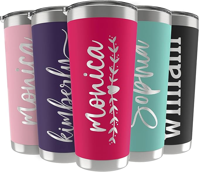 Updated, Personalized Tumblers, Stainless Steel 30 oz Tumbler w/Lid |13 Designs| Personalized Cups Double Walled Insulated Coffee Cup for Travel, Fitness | Hot & Cold Drink Use - Hot Pink