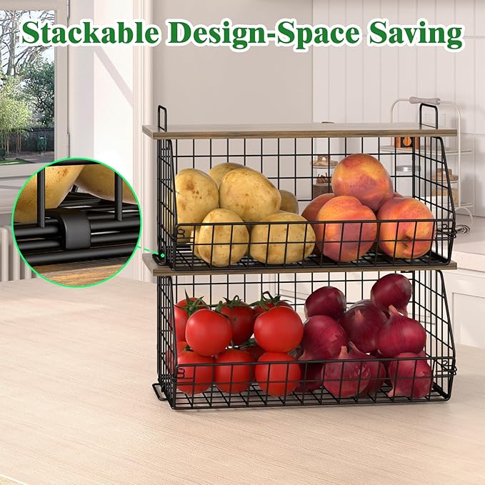 2 Pack Extra Large Pantry Organizers and Storage Stackable Trash Bag Holder,Laundry Room Organizers Basket with Wood Top,Wall Mount Large Standard Garbage Bag Dispenser,Under Sink Organization