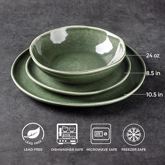 AmorArc Ceramic Dinnerware Sets,Handmade Reactive Glaze Stoneware Plates and Bowls Set,Highly Chip and Crack Resistant | Dishwasher & Microwave Safe Dishes Set,Service for 4 (12pc)