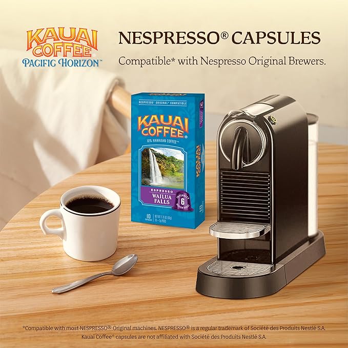 Kauai Coffee Espresso Pods Compatible with Nespresso Original Coffee Makers – 10% Hawaiian Arabica Coffee – Medium & Dark Roast Variety Pack – Poipu Beach and Wailua Falls, 4 Packs of 10 Espresso Pods