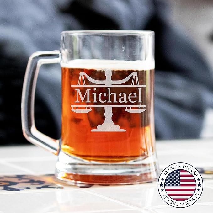 Personalized Lawyer Gifts for Men, Custom Beer Glass, Pass the Bar Exam Gifts for Female Lawyers, Office Present for Attorney, JD, Future Lawyer, Law School Graduation Gift for Men
