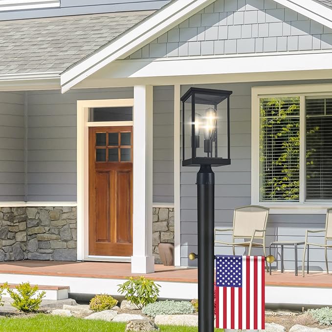 Mayfield Outdoor Lights with Clear Glass, Modern Post Lights – Backyard Lights for Patio, Driveway, Garden, and Porches, Decorative Lamp in Black, Design House 589200-BLK
