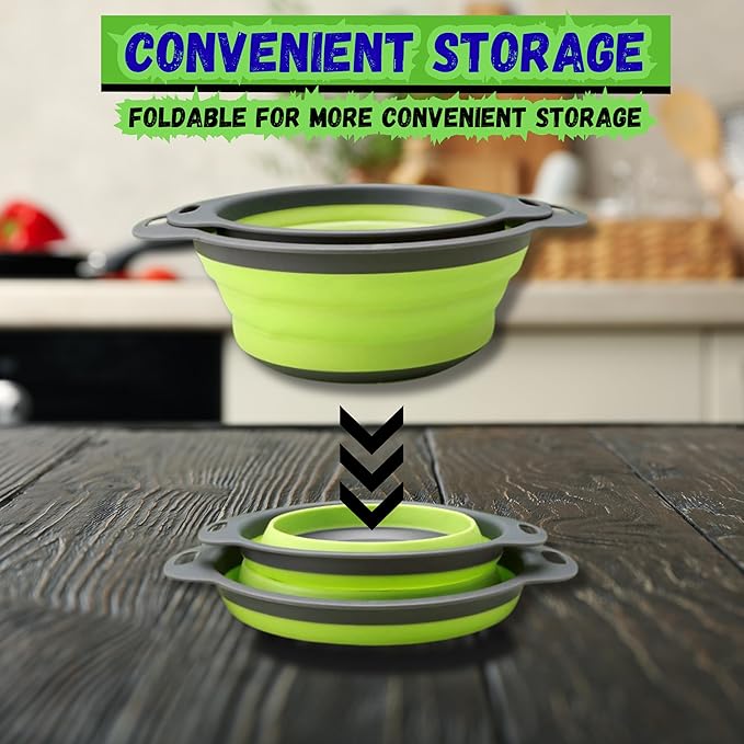 Collapsible Colander Set,Premium Food Grade Silicone Folding Strainers with Handles Space Saving Colanders for Draining Pasta,Vegetables & Fruits,Ideal for Kitchen & Travel (3pc)