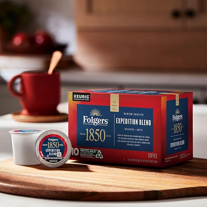 1850 by Folgers Pioneer Blend Medium Roast Coffee,10 Keurig K-Cup Pods