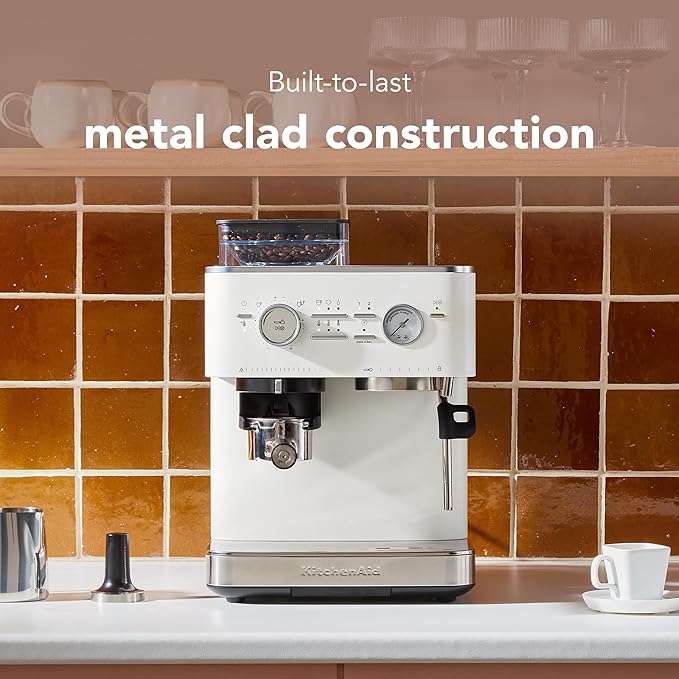 KitchenAid Semi Automatic Espresso Machine with Burr Grinder, 2.5L, KES6551PL, Porcelain White