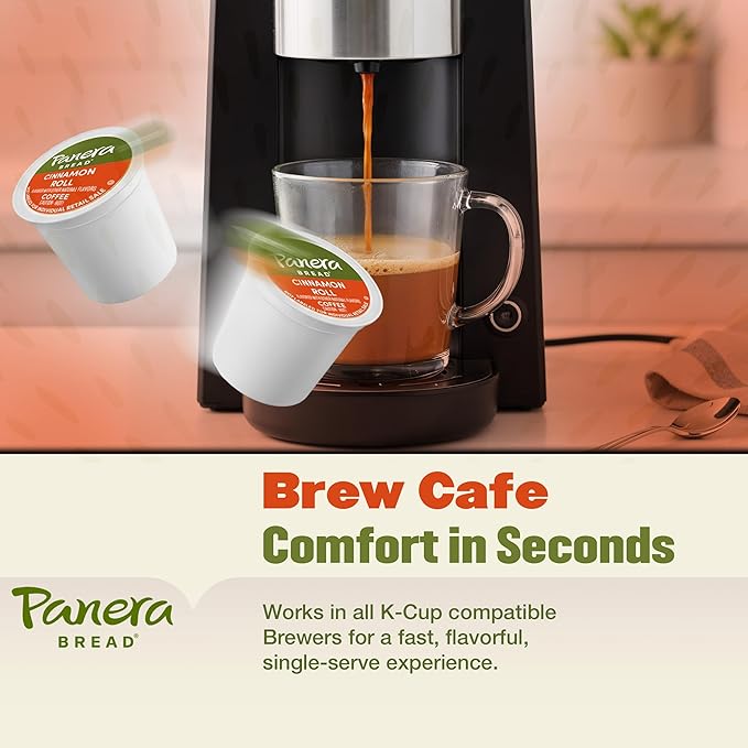 Panera Bread Cinnamon Roll Coffee Cups - Medium Roast Single Serve Pods, 100% Arabica, No Artificial Flavors, Bakery-Cafe Inspired, Keurig Compatible, 60 Single Serve Pods (6 Packs of 10)