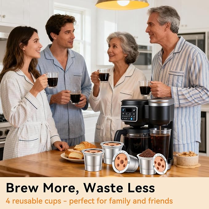 CAPMESSO Reusable K Cups for keurig: Stainless Steel 5-Hole Coffee Pods - Refillable Kcup Coffee Filters Compatible with Keurig K Supreme/K Slim/K-Duo Gen 2 with MultiStream Technology (4 Pack)