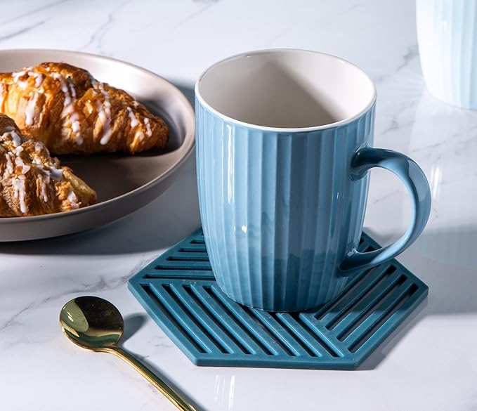 11 Ounce Porcelain Mugs, Set of 6, Tea and Cocoa Mug Set, Sea blue