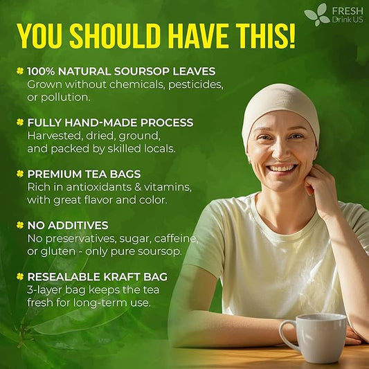 40 Premium Soursop Graviola Leaf Tea Bags, 100% Natural and Pure from Soursop Leaves, Handmade, Made With Natural Materials-Corn Fiber Tea Bag, Sugar/Caffeine/Gluten Free, Hoja Guanabana Tea