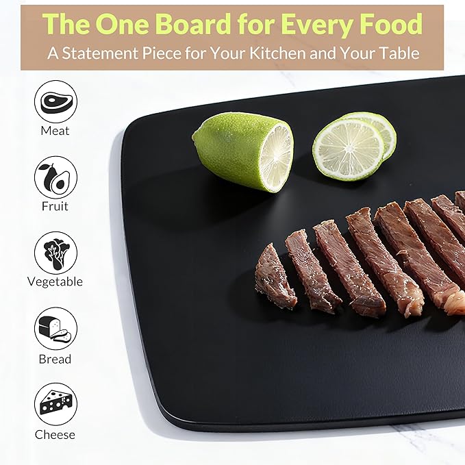 Wood Fiber Cutting Board for Kitchen - High Density, Non-Porous, BPA-Free, Reversible Chopping Board, Dishwasher Safe, Knife-Friendly Cutting Board for Meat, Bread, Fruit, 11.8" X 9.3", Black