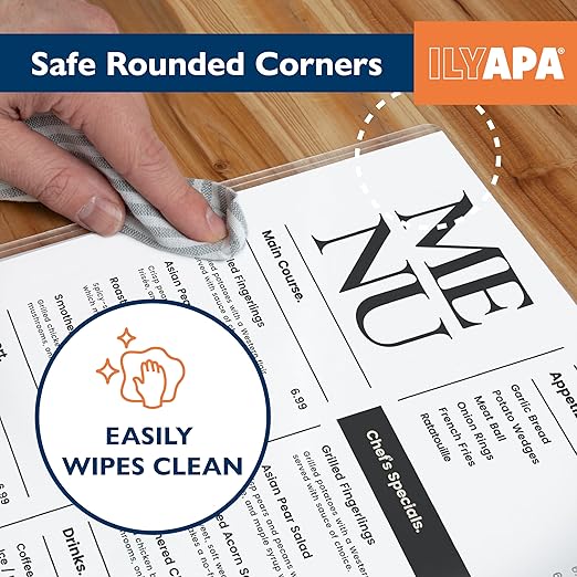 Ilyapa Restaurant Menu Covers 11 x 17 Inch - 30 Pack, Single Page, 2 View Clear Menu Holder Sleeves, Durable PVC Sheet Protector to Cover Inserts
