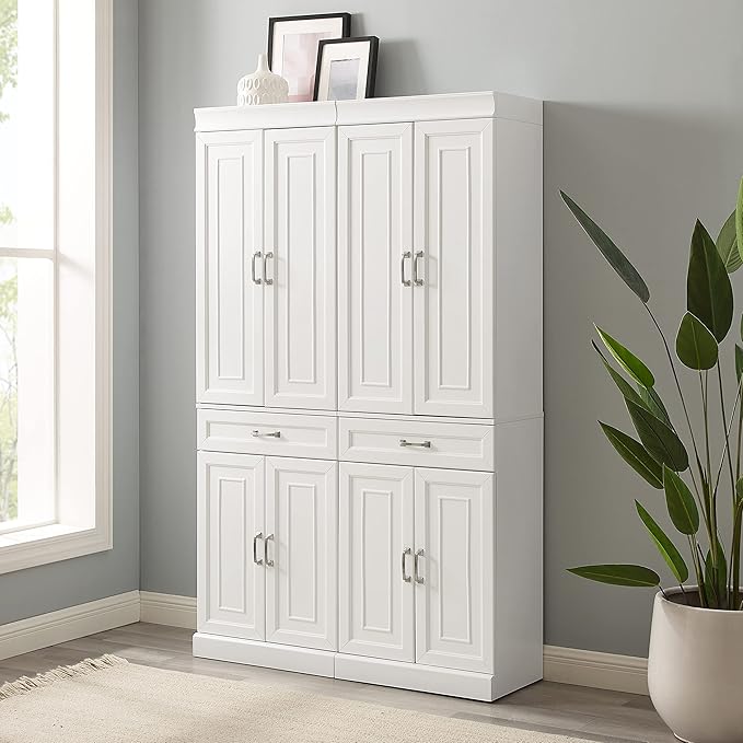 Crosley Furniture Stanton 2-Piece Pantry Storage Cabinet Set with Shelves, Kitchen, Dining, or Laundry Room, White