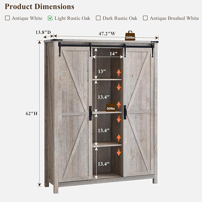OKD Storage Cabinet with 2 Sliding Door, 7-Tier 62" Tall Farmhouse Entryway Shoe Cabinet, Freestanding Rustic Hidden Shoe Organizer for Entryway, Light Rustic Oak