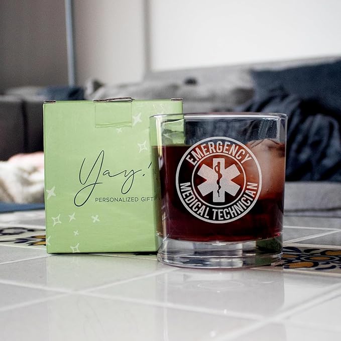 Personalized Star of Life Glass, Custom Whiskey Glass with Engraved Name & Text, Funny Gifts for Paramedics and EMTS, Christmas Birthday Gift for EMTs Emergency Nurse Friends Coworkers