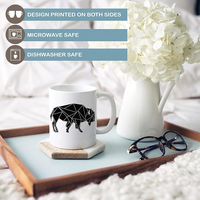 Buffalo Coffee Mug | Geometric Animal Coffee Mug | Animals Mug | Microwave and Dishwasher Safe