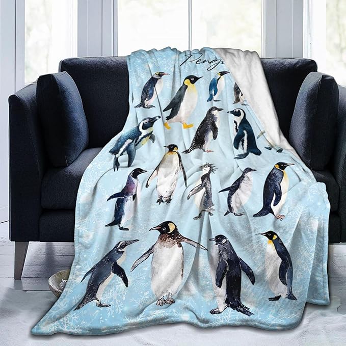 Penguin Blanket Gifts for Girls Boys Penguins Throw Blankets Cozy Plush Fleece Flannel Fuzzy for Women Men Decor 80"X60"