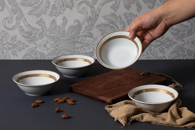 60 Piece Gorgeous Dinnerware Sets – Porcelain Plates, Mugs, Bowls – Elegant Vintage Rope Gold Design Dishware – White and Gold Dish Set for Kitchen Table, Formal Dining or Everyday Use (Rope Gold)