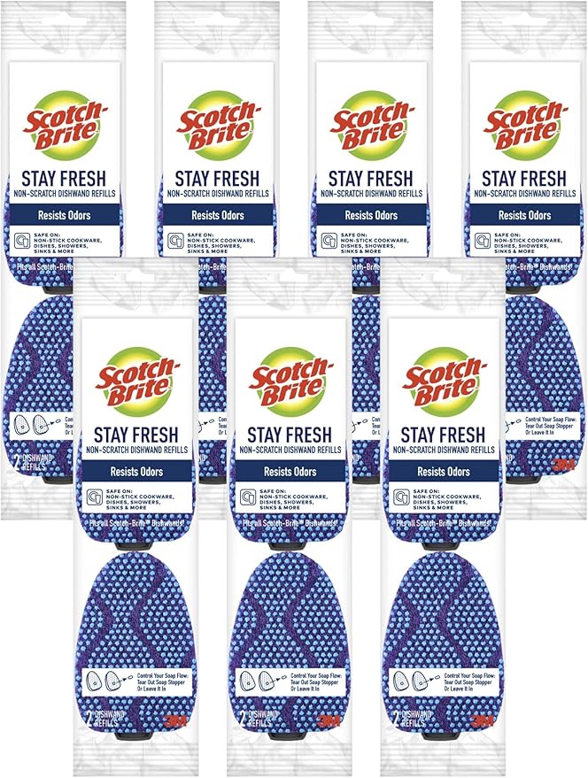 Scotch-Brite Scrub Dots Non-Scratch Dishwand Refills, Blue, 14 Replacement Heads (7 Packs of 2), Safe for Non-Stick Cookware, Dishes and Kitchen Surfaces