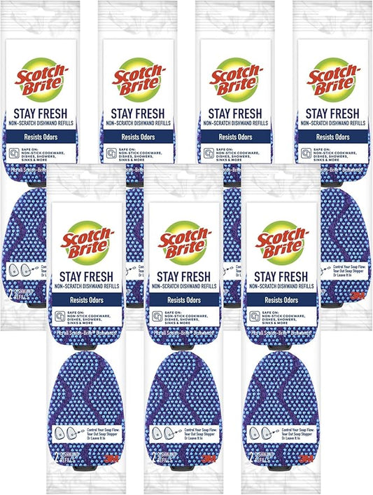 Scotch-Brite Scrub Dots Non-Scratch Dishwand Refills, Blue, 14 Replacement Heads (7 Packs of 2), Safe for Non-Stick Cookware, Dishes and Kitchen Surfaces