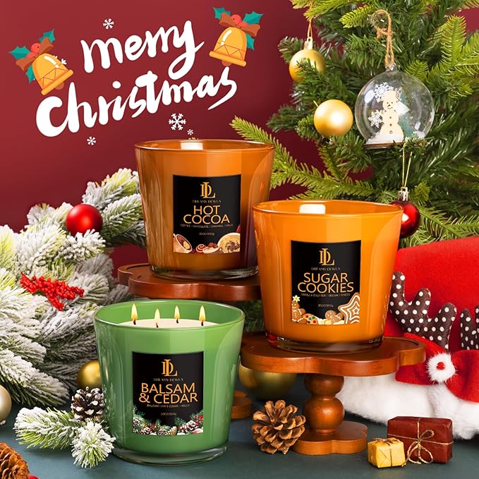 Large Christmas Candle Balsam & Cedar Scented, 4 Wick Natural Soy Candles for Home Scented, 30oz Big Holiday Candle Long Lasting, Aromatherapy Candles Christmas Gifts for Women Men