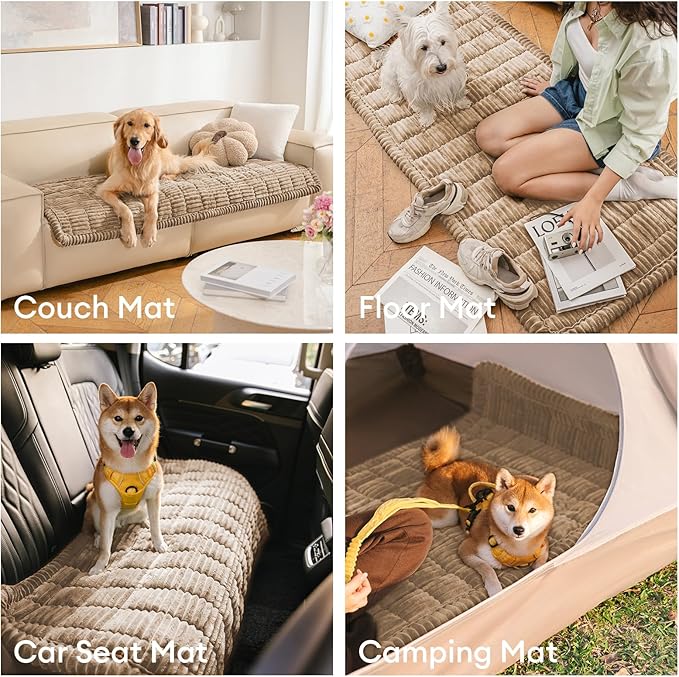 FUNNY FUZZY Pet Couch Covers for Sofa, Flannel Dog Couch Cover for Dogs Washable, Sofa Cover Furniture Protector Pet-Friendly Sofa Cover for Dogs & Kids (Light Brown, 19.7"×19.7")