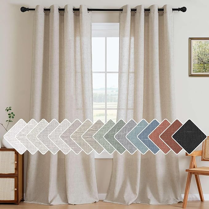 H.VERSAILTEX Natural Effect Extra Long Semi Sheer Linen Curtains, Nickel Grommet, Angora, 52 x 108 Inch, Bedroom