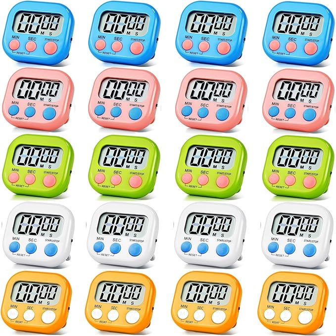 20 Pack Small Digital Timers, Timer for Kids, Magnetic Back and ON/Off Switch, Minute Second Count Up Countdown Kitchen Timers, Suitable for Cooking, Egg, Classroom, Teacher, Exercise, Study, Oven
