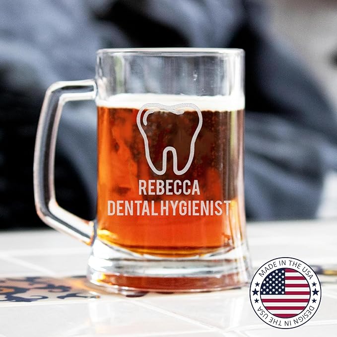 Custom Engraved Beer Glass - Personalized Dentist Gifts, Graduation Gift for Dental Student, Birthday Appreciation Gift for Dentist Assistant Hygienist Medical Graduate (Beer, Dentist)
