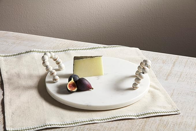 Mud Pie White Beaded Marble Board, 12" Dia