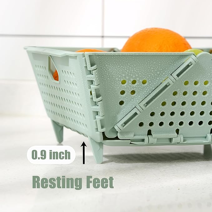 Collapsible Strainers and Colanders for Kitchen, Foldable Plastic Storage Drain Basket for Pasta, Fruit, Vegetables, Berry Space-Saving, BPA-Free, Dishwasher Safe (Green)